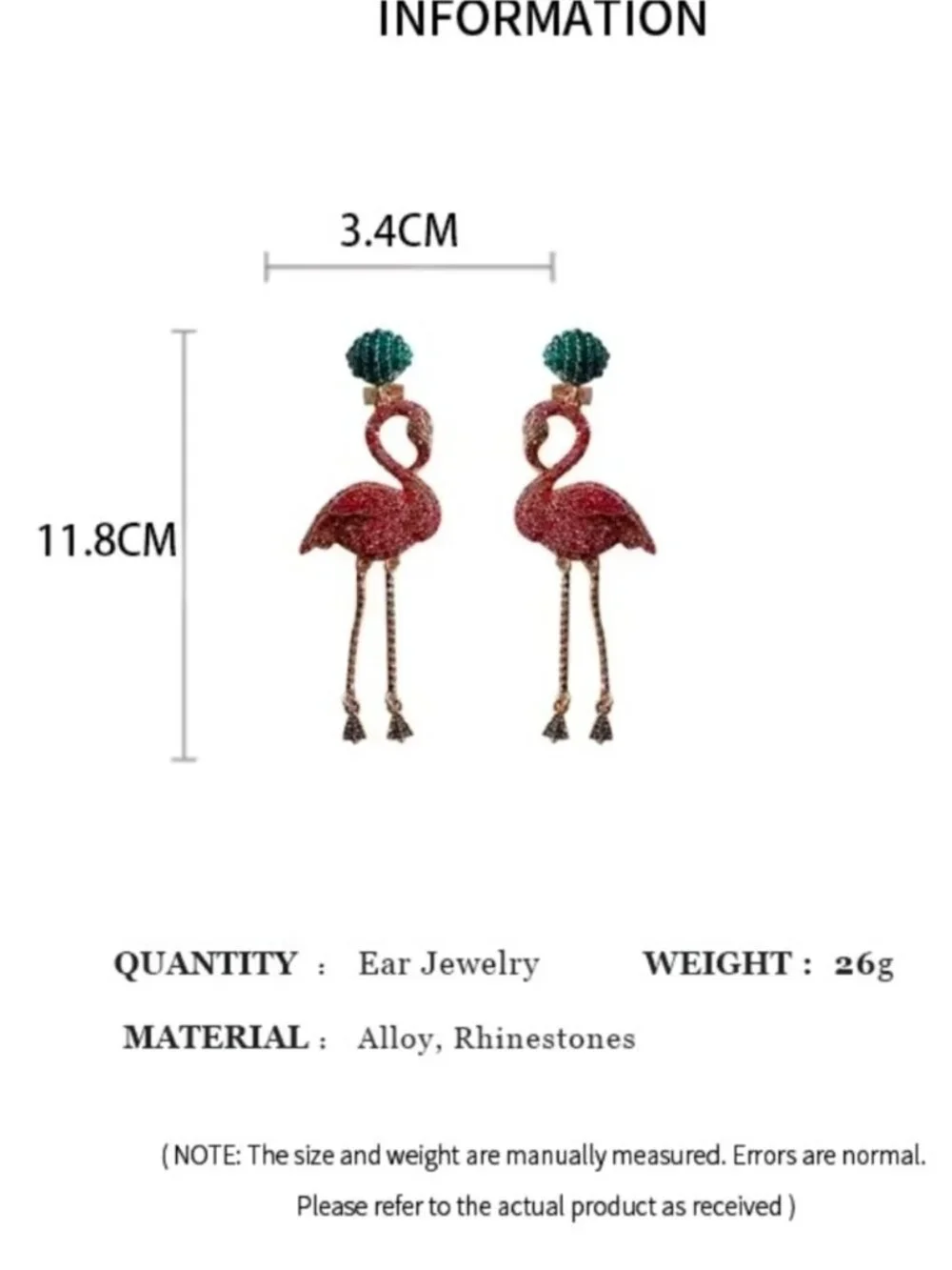 Pink Flamingo Drop Earrings with Green Beaded Tops